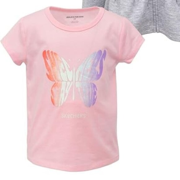 NWT Skechers 3-Piece Set 2T Zip-up Hoodie & Fleece Jogger Pants & Tee Pink Gray - Picture 3 of 3